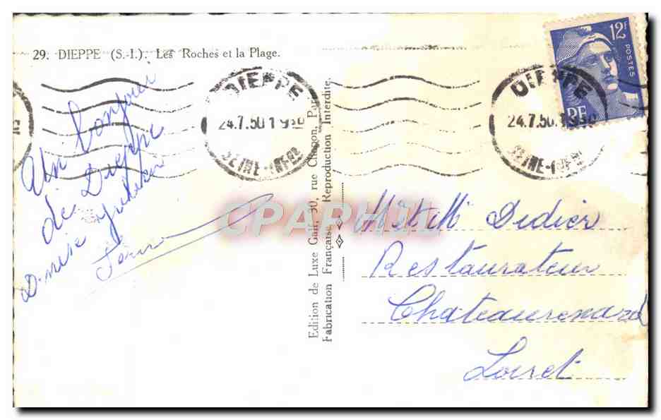 CPM Dieppe Les Rochers Et La Plage — Rückseite