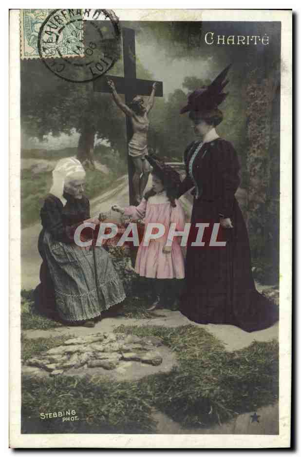 Caritas — religiöse Szene mit Kreuz — Stebbing Phot.