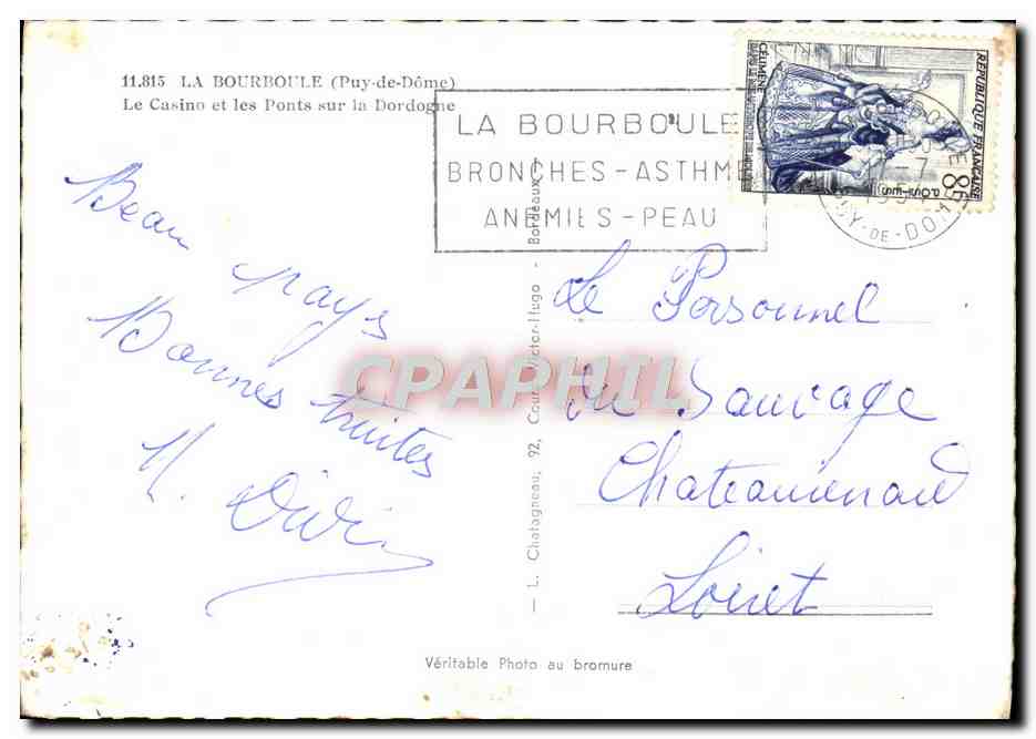 CPM La Bourboule Le Casino Et Les Ponts Sur La Dordogne — Rückseite