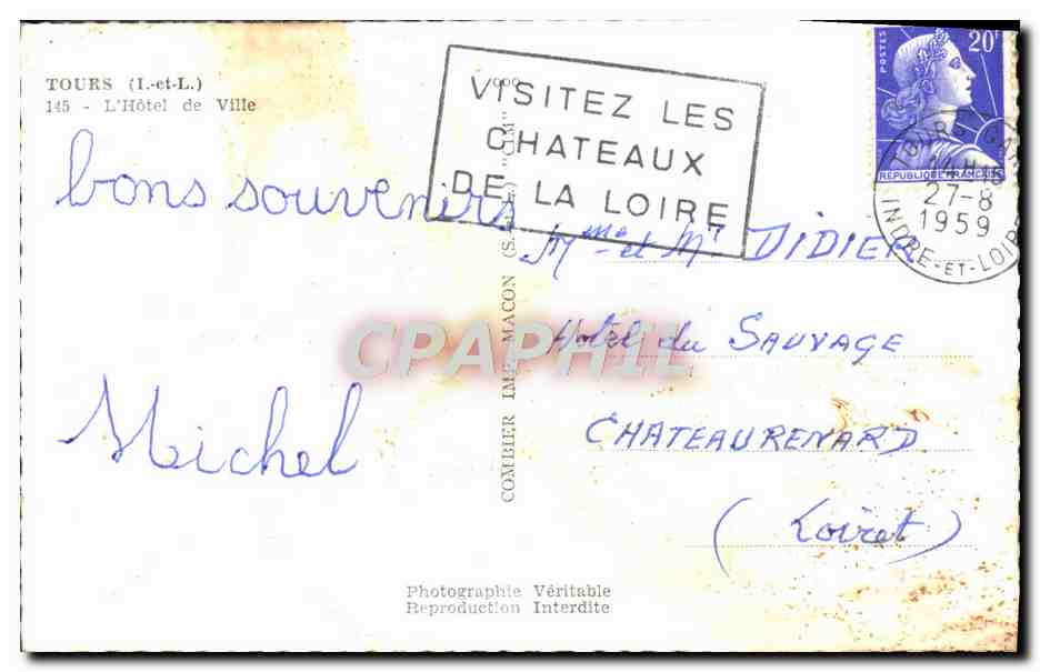 CPM Tours L'Hotel De Ville — Rückseite