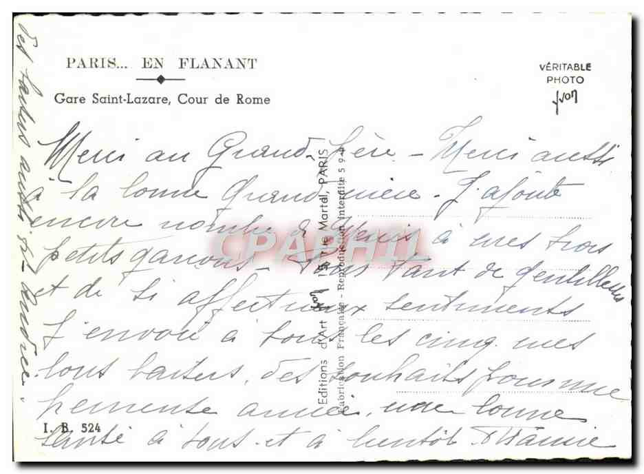 Tarjeta postal moderna París De Paseo En Estación Saint Lazare Cour De Roma — Reverso