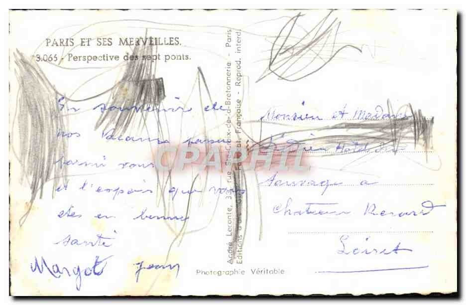 Paris et ses merveilles — Perspective des sept ponts — Éditeur André Leronte, n° 3.065 — Verso