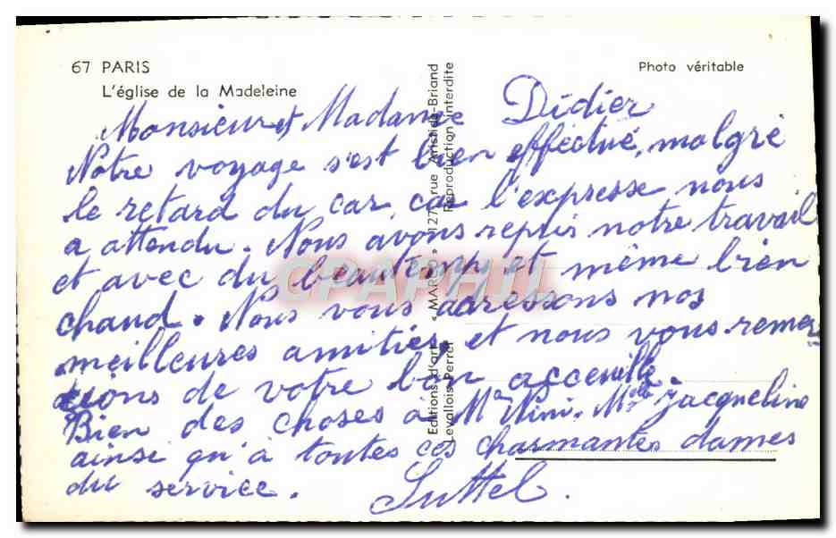 CPM Paris L'Eglise De La Madeleine — Rückseite