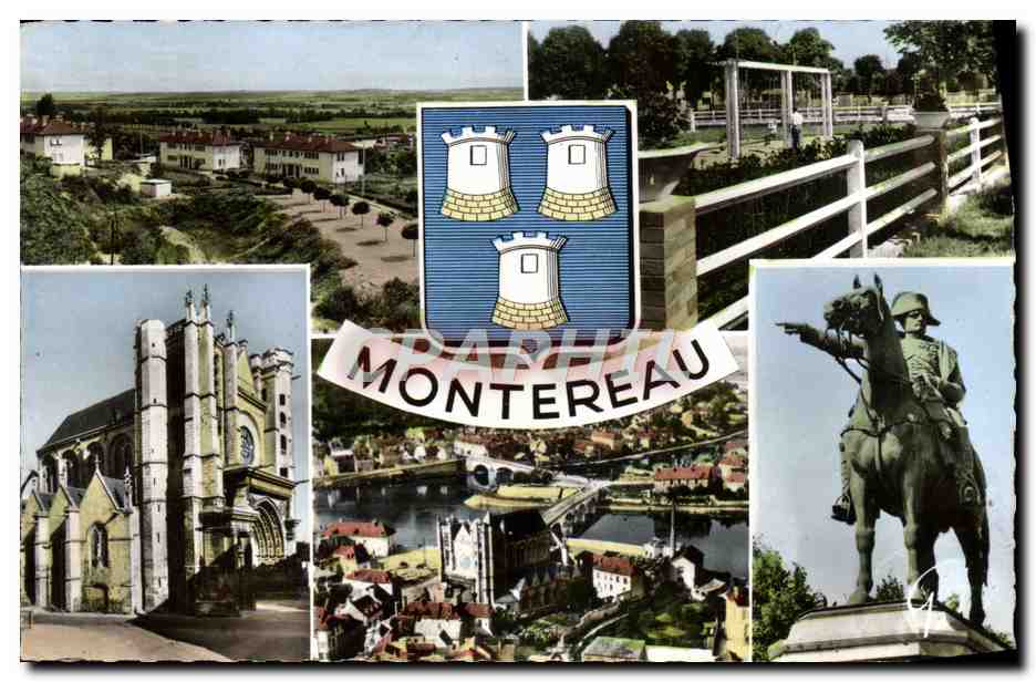 CPM Montereau Les grandes berges Les Noues Jardins d'enfants Eglise Notre Dame Napoleon 1er