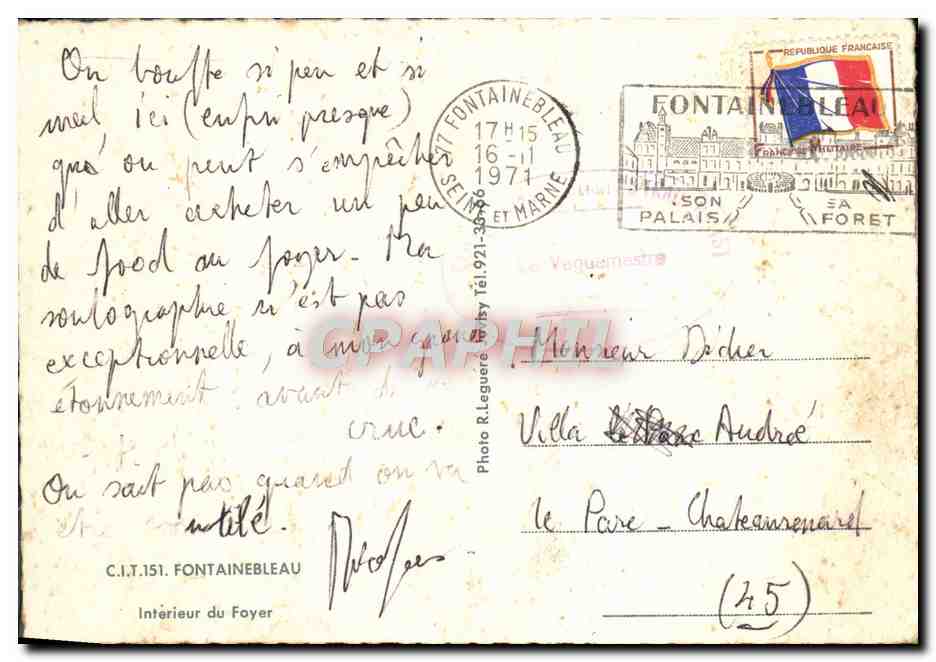 Innenraum des Foyers — Fontainebleau — C.I.T.151 — Foto R. Vagueimestre — Rückseite