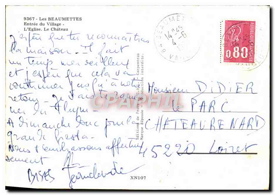 CPM Les Beaumettes Entree du village L'eglise le chateau Station Total — Rückseite