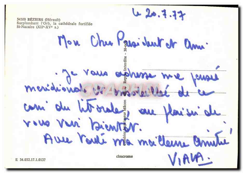 CPM Beziers Surplombant La Cathedrale fortifie St Nazaire — Back