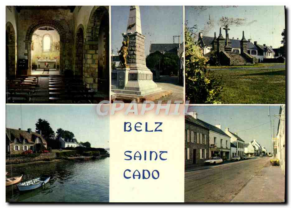 Belz-Saint-Cado — vue de la chapelle, du calvaire et de la rue principale — Éditions Iris Jos