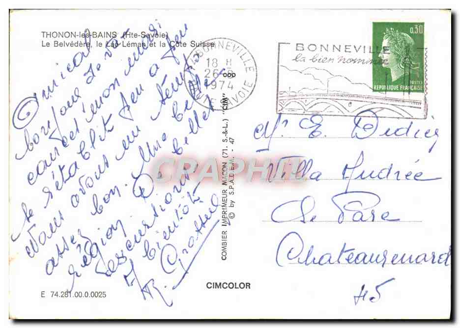 CPM Thonon Les Bains Le Belvedere Le Lac Lemac Et La Cote Suisse — Verso