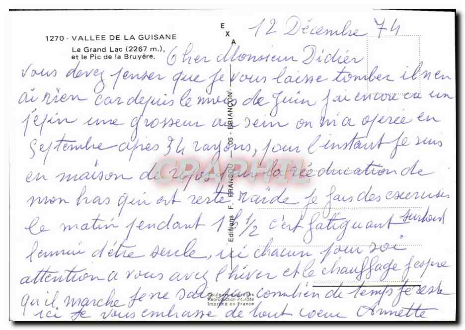 Vallee de la Guisane — Le Grand Lac (2267 m.) et le Pic de la Bruyère — Éditions F. Brancion — Achterkant