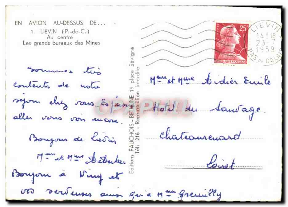 CPM En Avion Au Dessus De Lievin Au Centre Les Grandes Bureaux Des Mines — Back