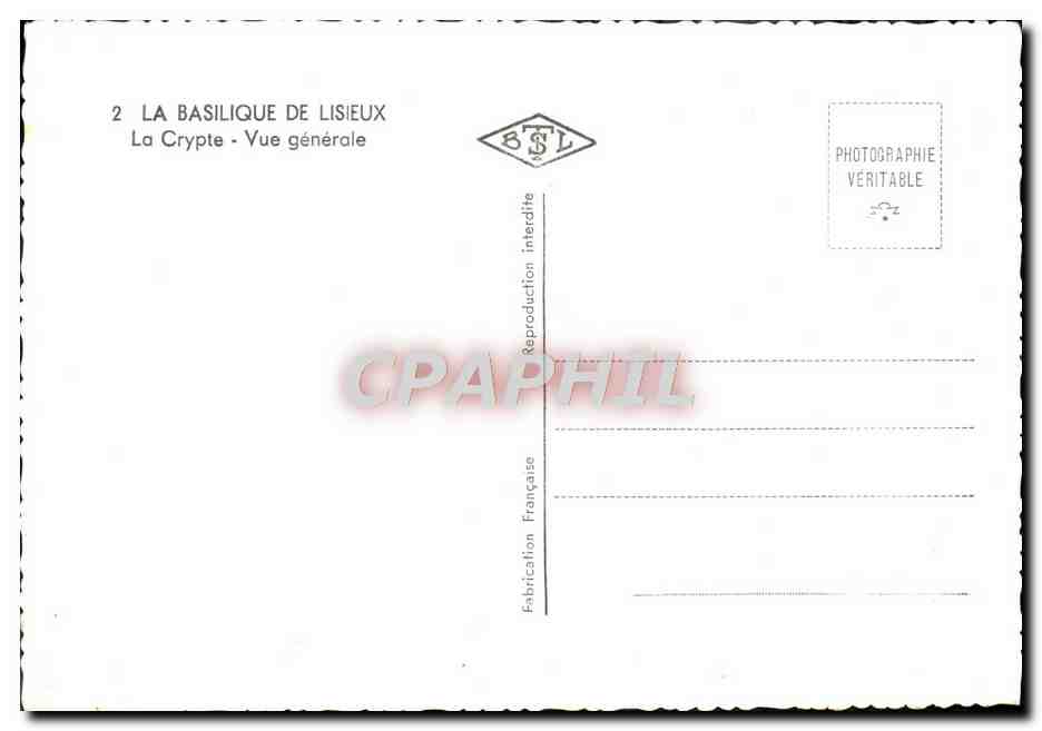 La Basilique de Lisieux — La Crypte — Vue générale — Éditeur BSL — Rückseite