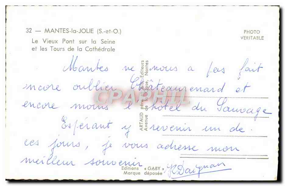 Mantes-la-Jolie — Le Vieux Pont sur la Seine et les Tours de la Cathédrale — Gaby — Verso