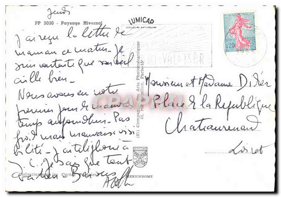 CPM Paysage Hivernal — Verso