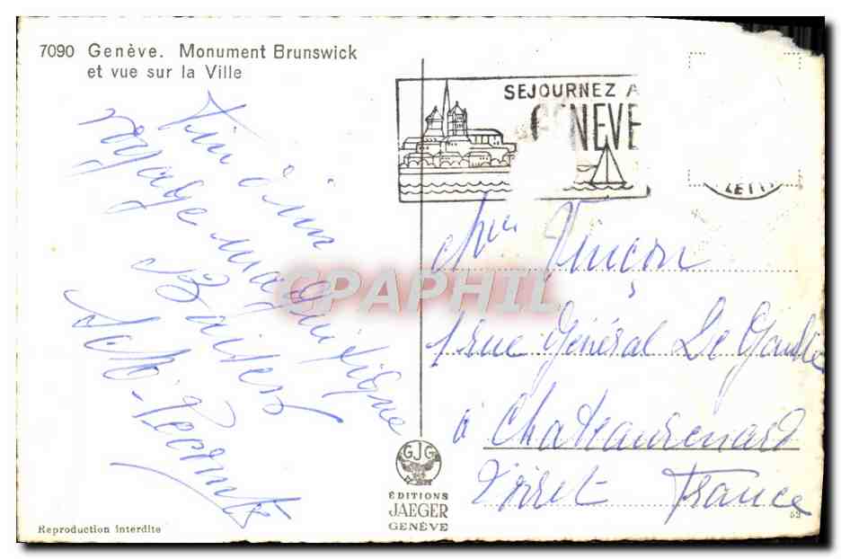 CPM Geneve Monument Brunswick Et Vue Sur La Ville — Verso
