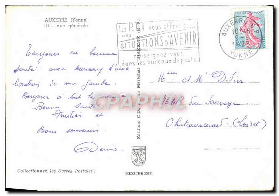 Auxerre (Yonne) — Vue générale — Éditions Diplôme de France — Back
