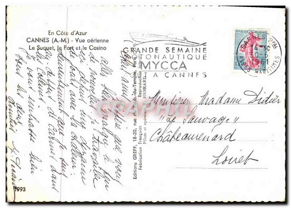 Cannes — Vue aérienne du Suquet, du Fort et du Casino — Éditions Greff — Rückseite