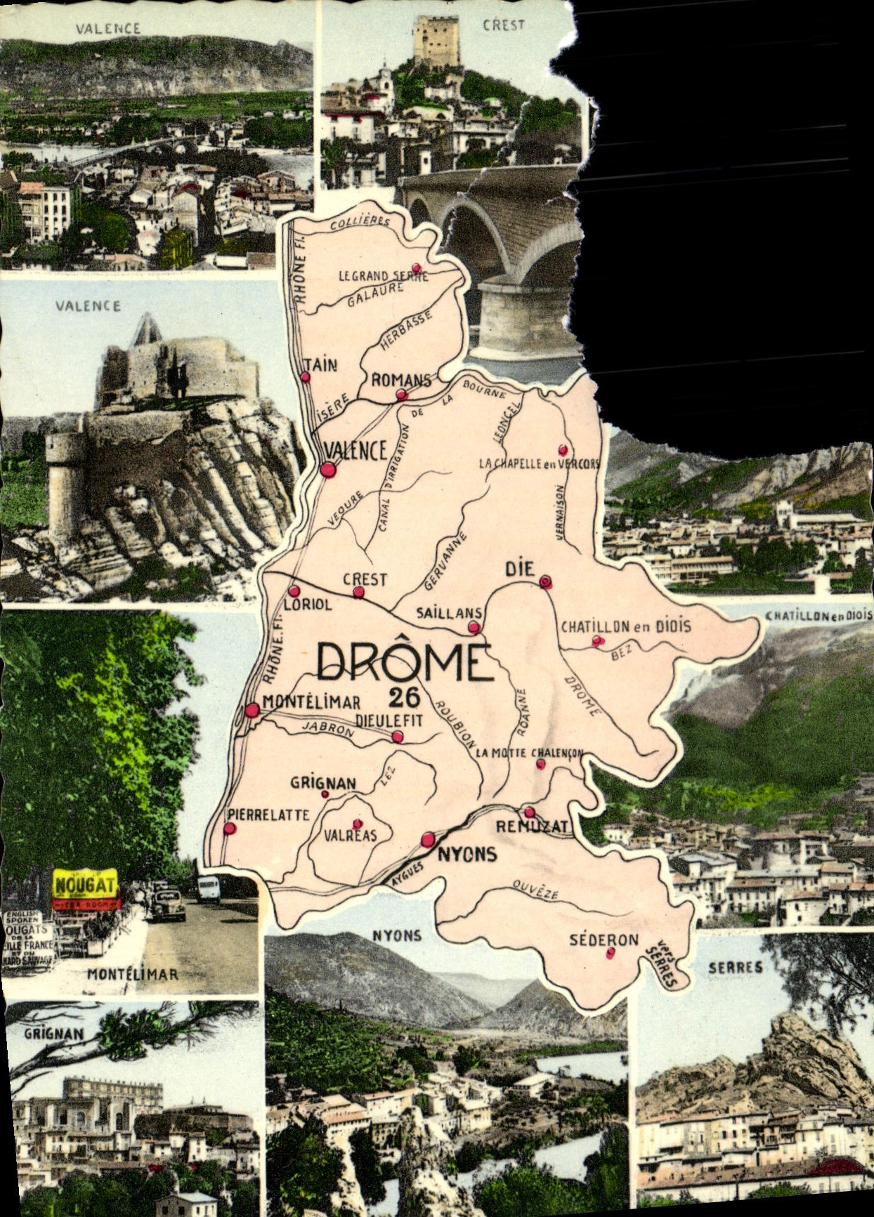 Drôme — Carte postale panoramique avec carte détaillée — Nougat - Anverso