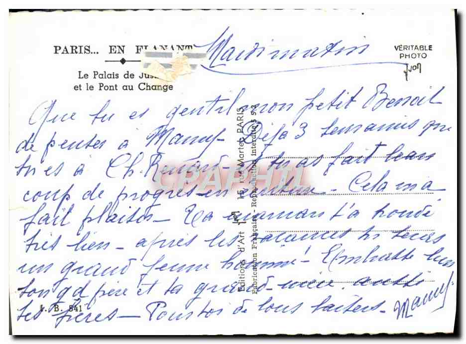 CPM Paris La Palais De Justice Et Le Pont Du Change — Verso