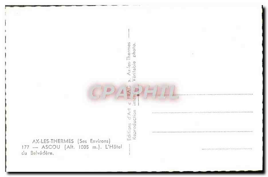 CPM Ax Les Thermes Ascou L'Hotel Du Belvedere — Rückseite