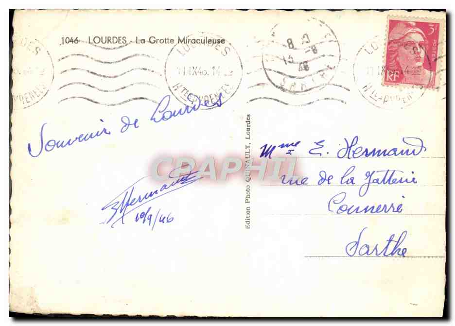 CPM Lourdes La Grottre Miracuileuse — Verso