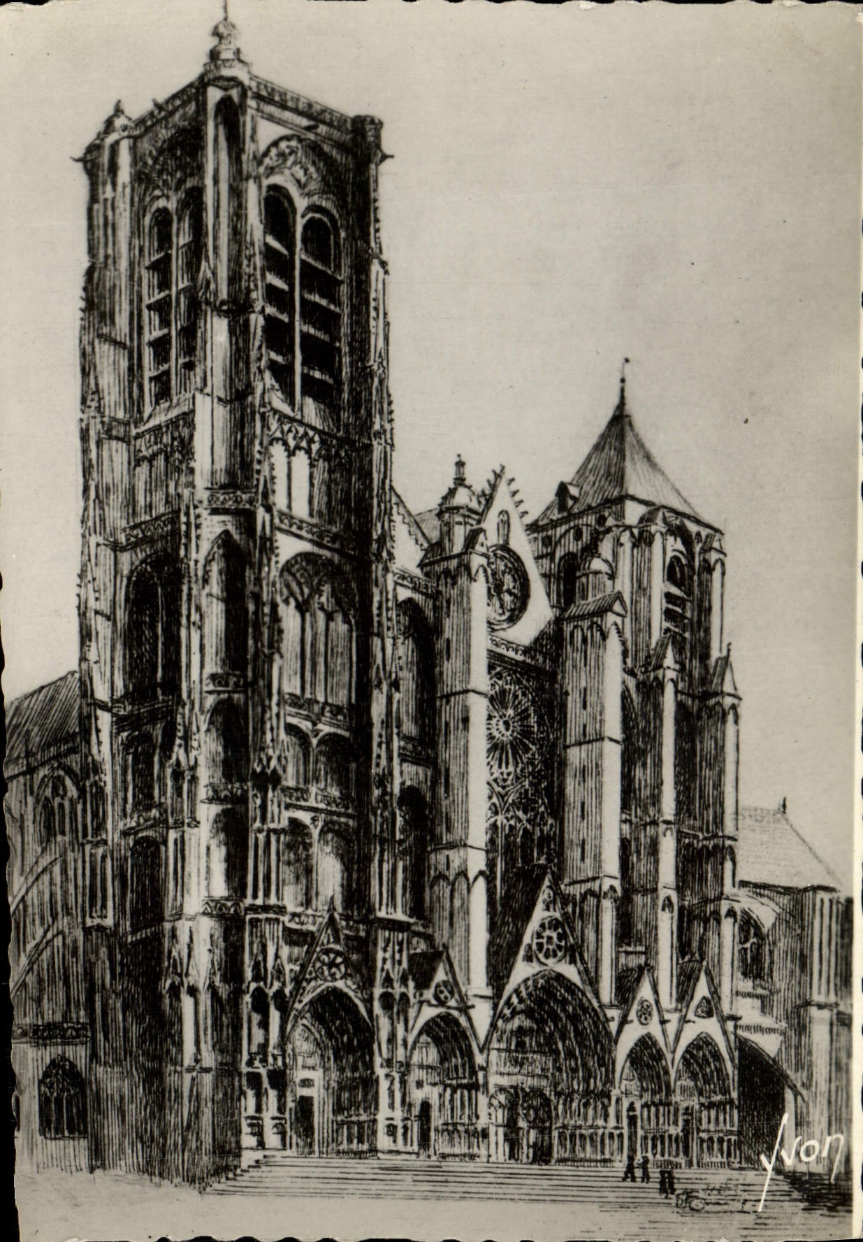 Bourges (Cher) - La Cathédrale — dessin de J. Von — Éditions d'Art Martel - Anverso