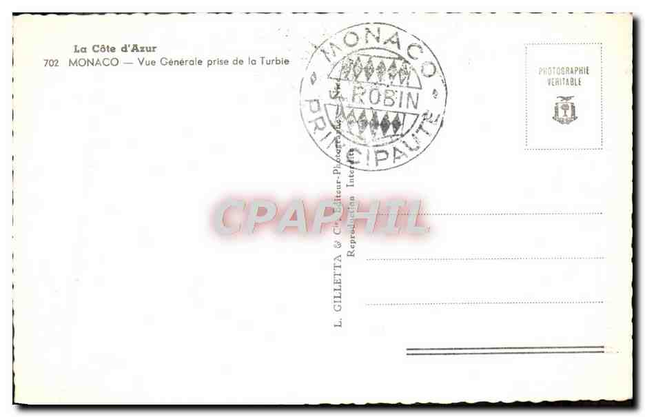 CPM La Cote d'Azur Monaco Vue Generale Prise De La Turbie — Rückseite