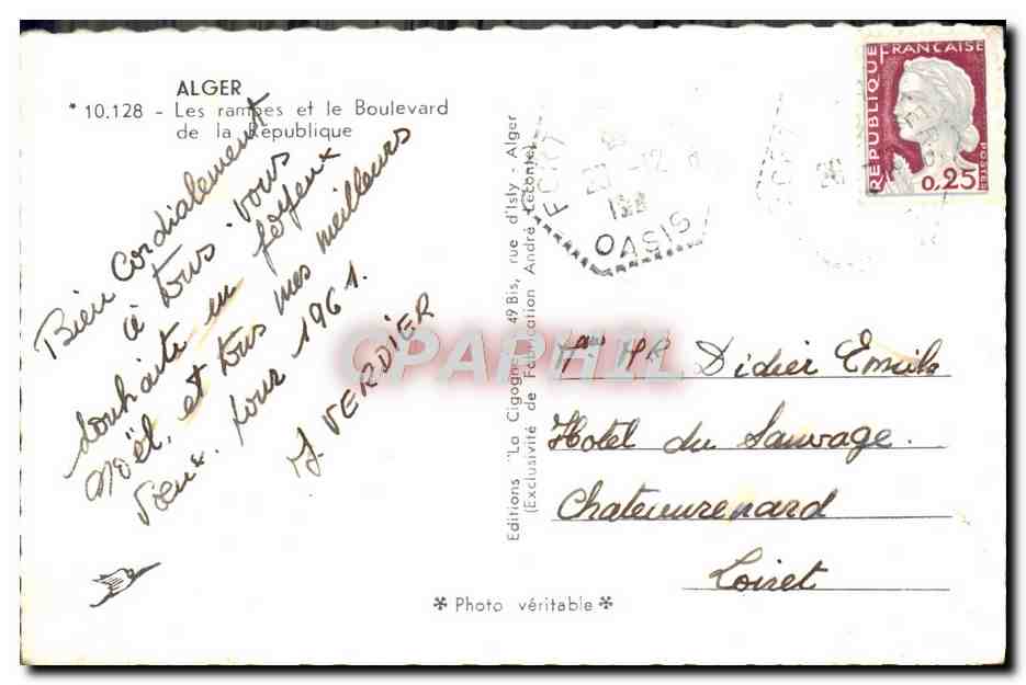 Les rampes et le Boulevard de la République — Alger — Éditions 'La Cigogne' n°10.128 — Rückseite