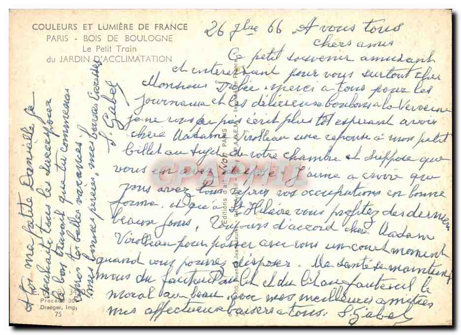 CPM Couleurs Et Lumiere De France Paris Bois De Boulogne Le Petit Train — Rückseite