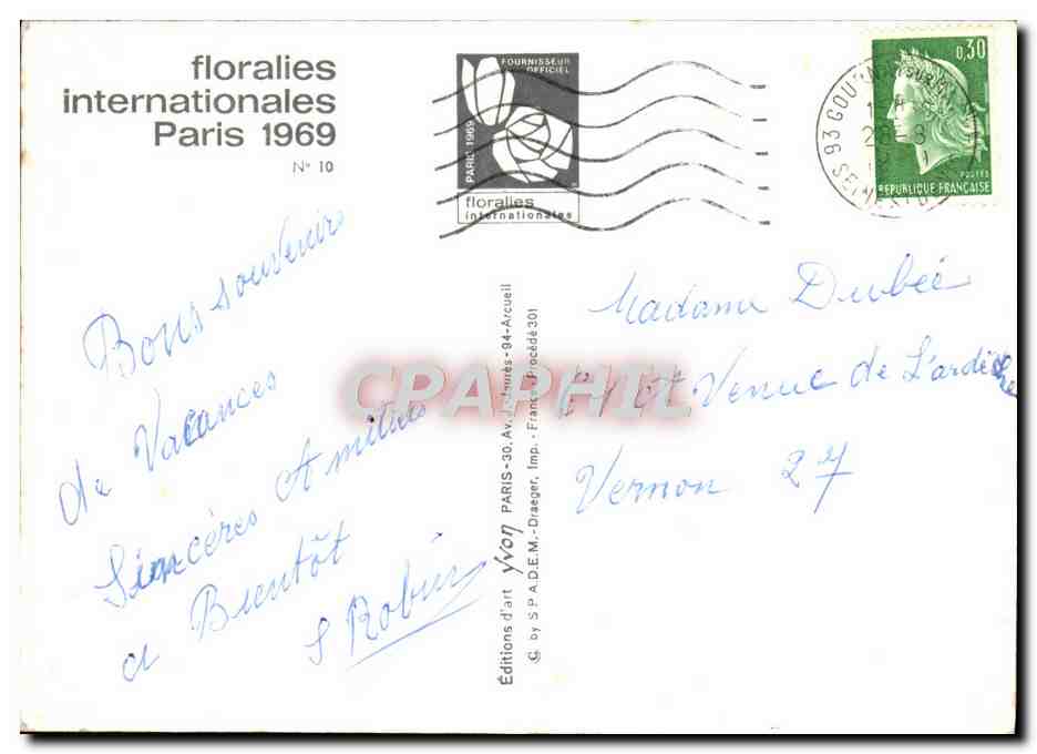 CPM Floralies Paris 1969 — Rückseite