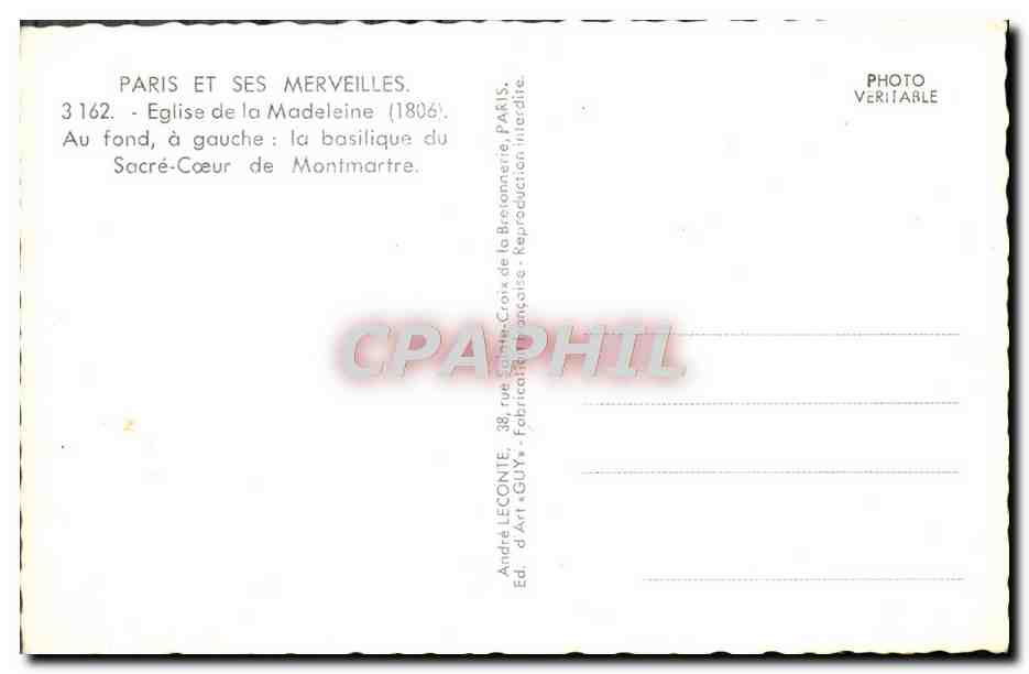 CPM Paris Et Ses Merveilles Eglise De LA Madeleine — Verso