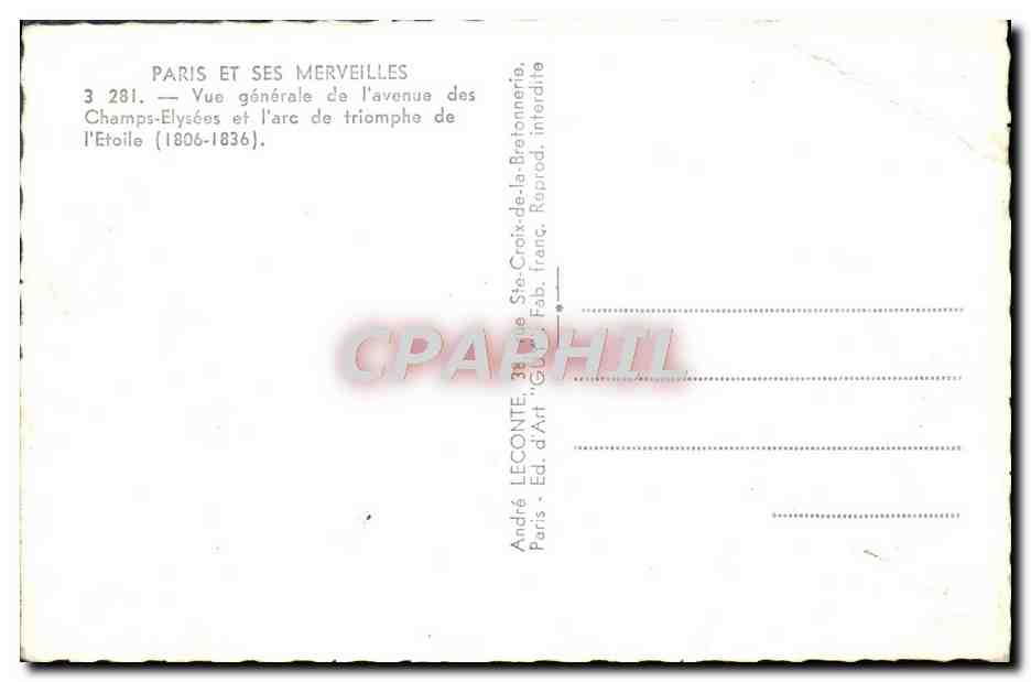 CPM Paris Et Ses Merveilles Vue Generale De l'Avenue Des Champs Elyses — Rückseite
