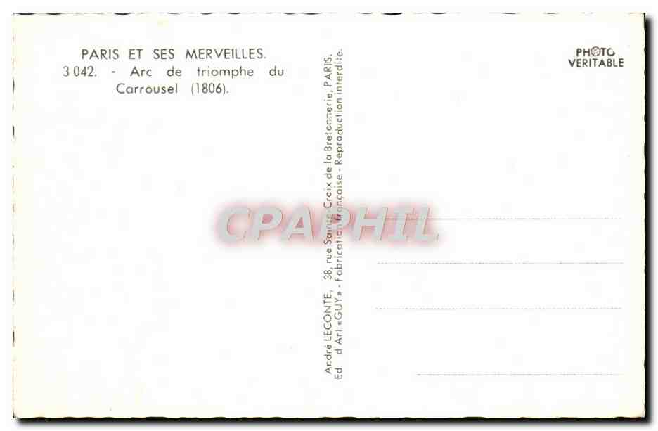 CPM Paris Et Ses Merveilles Arc De Triomphe Du Carrousel — Rückseite