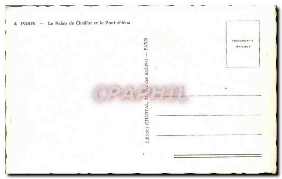 CPM Paris Le Palais De Chaillot Et Le Pont d'Iena — Rückseite