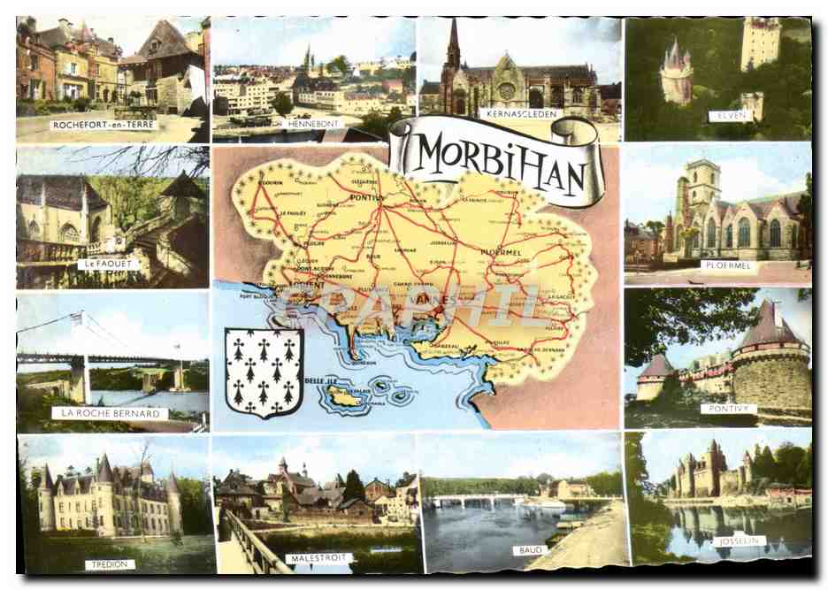 Morbihan — Carte postale panoramique avec carte et lieux — Éditions Gaby, Nantes