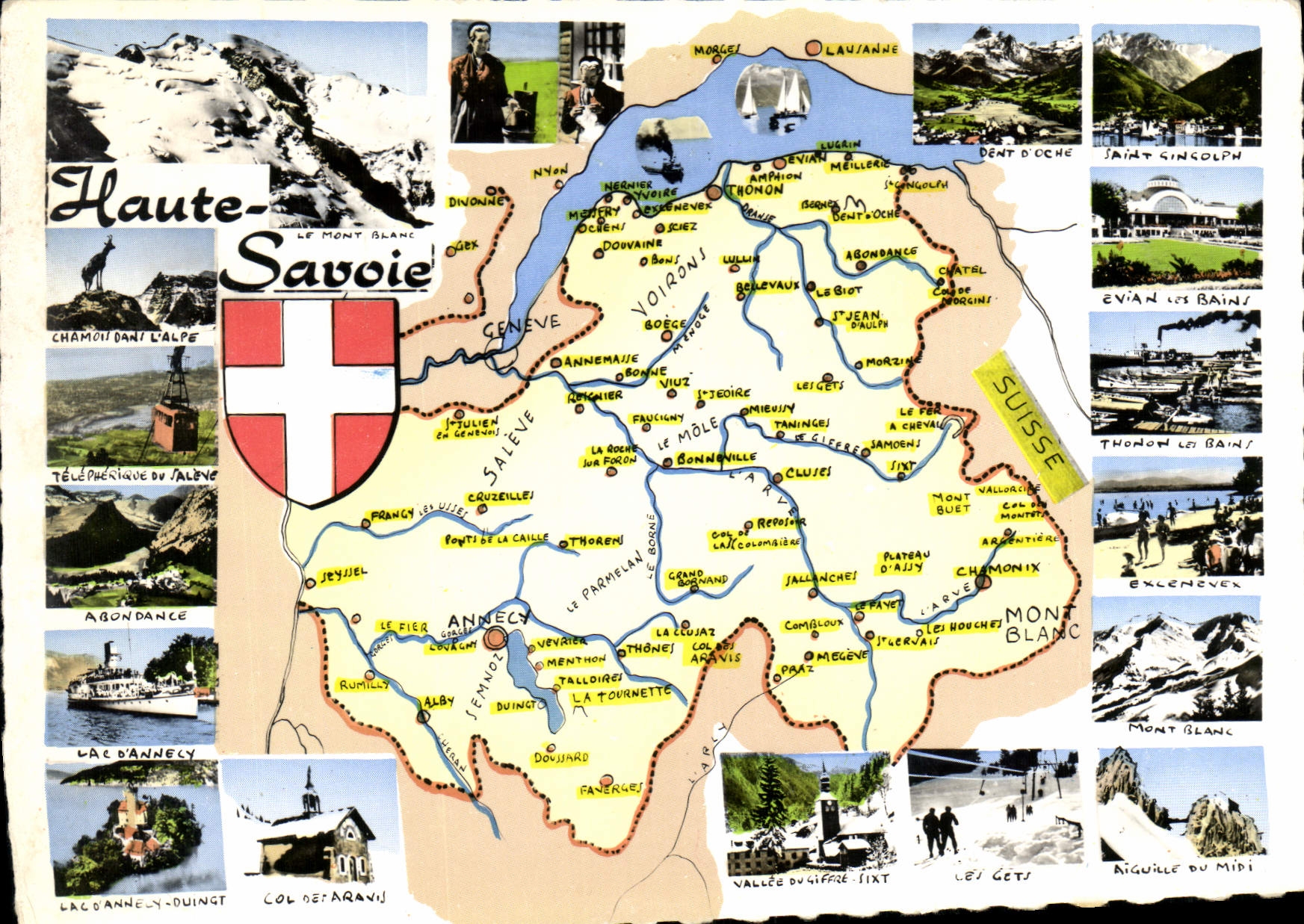 Haute-Savoie — Carte postale touristique avec carte et photos — Éditeur Cellaud, n° J.17