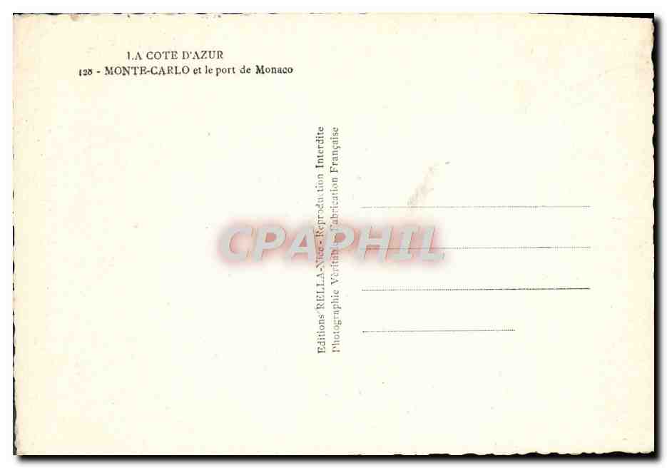 CPM La Cote d'Azur Monte Carlo Et Le Port De Monaco — Rückseite