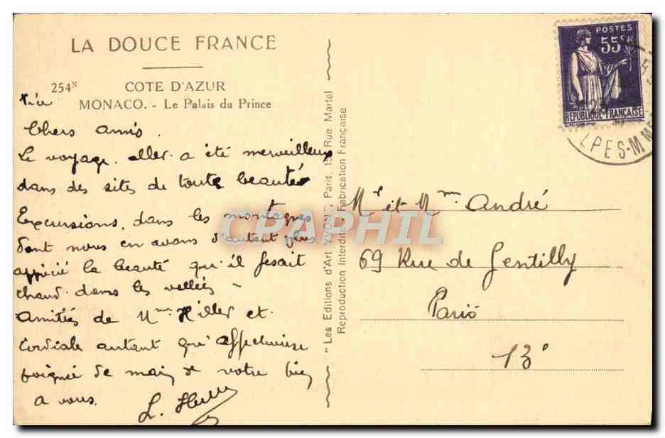 CPM La Douce France Cote D'Azur Monaco Le Palais Du Prince — Rückseite