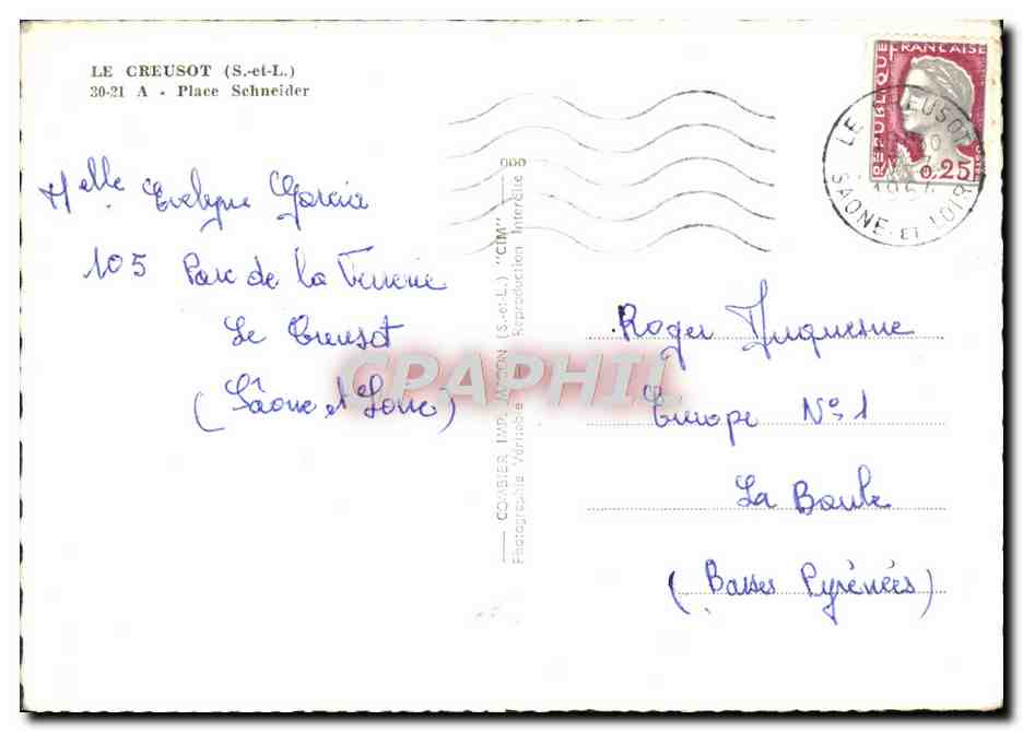 Vue aérienne de Le Creusot — éditeur Combiel Imp. Janson, n° 30-21 A — Rückseite