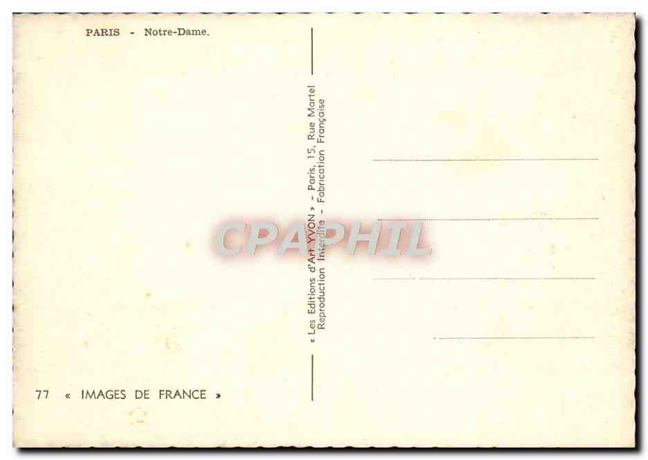 CPM Paris Notre Dame — Verso