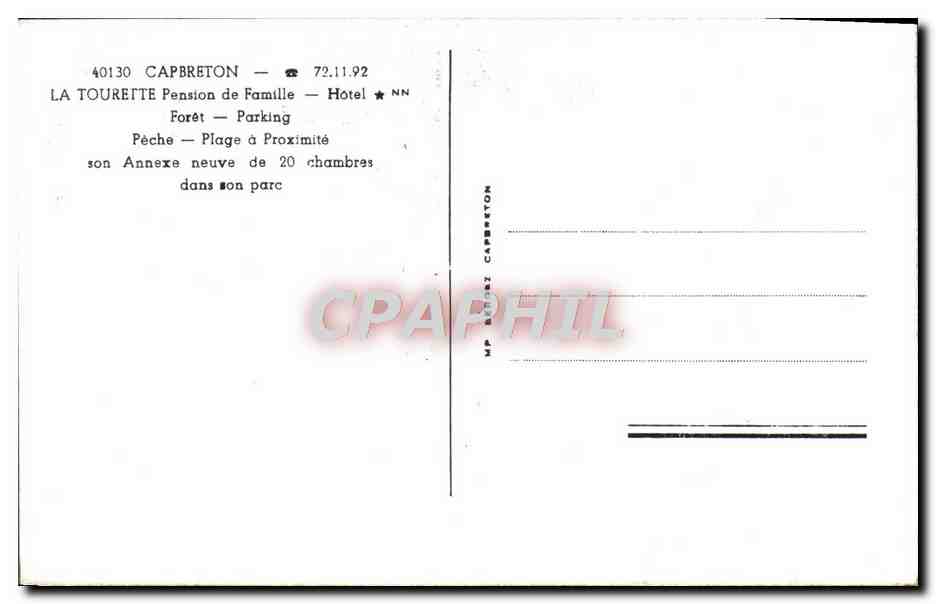 La Tourette — Pension de Famille — Hôtel — Capbreton — Rückseite