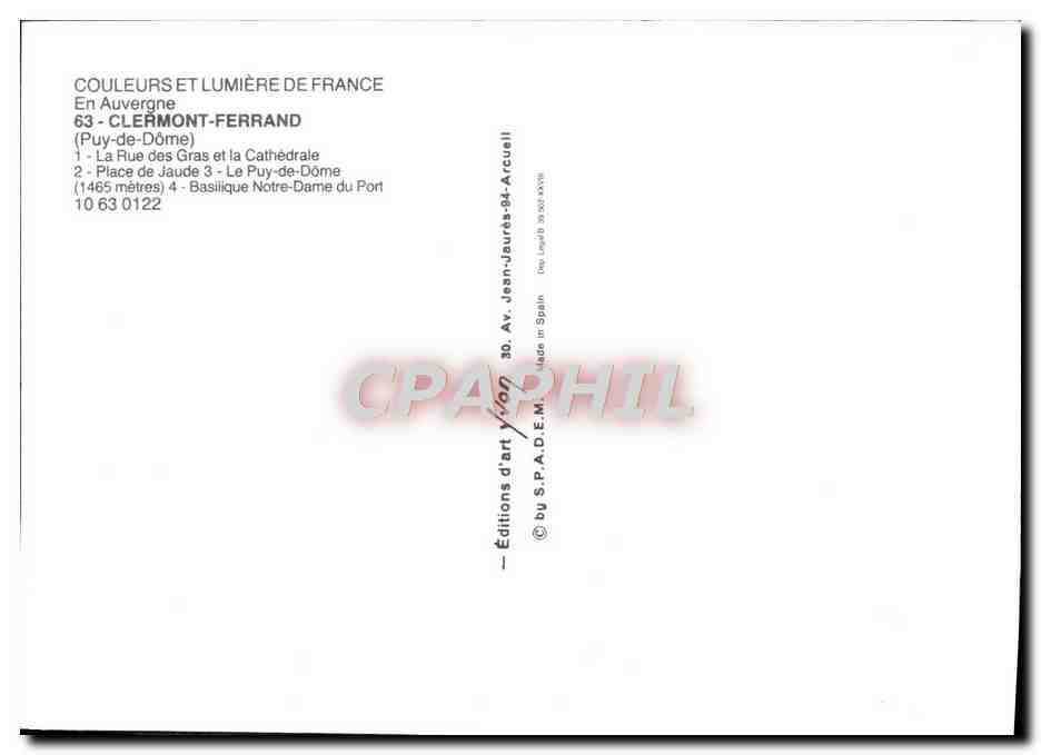 Clermont-Ferrand — vue panoramique et sites — Éditions d'art Jean-Jaurel-Arcuell — Rückseite