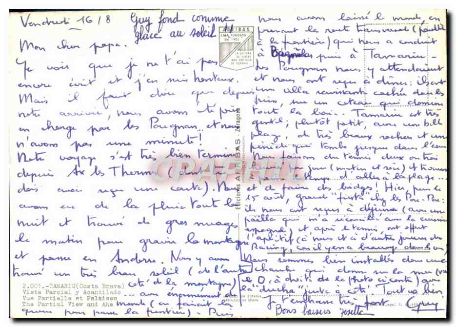 CPM Tamariu Costa Brava Vista Parcial y Acantilado  — Verso