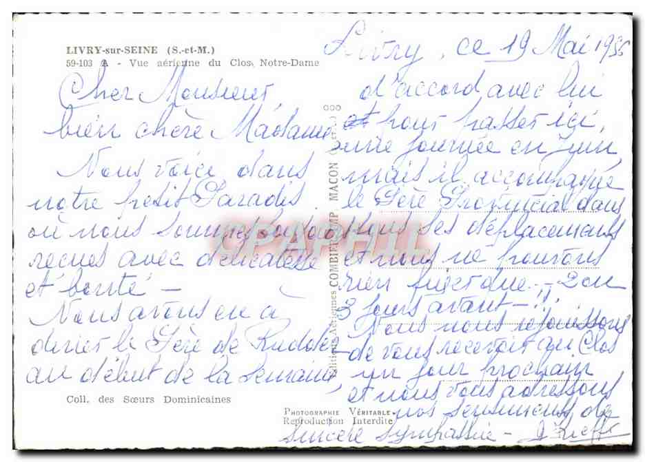 CPM Livry Sur Seine Vue Aerienne Du clos Notre Dame — Verso