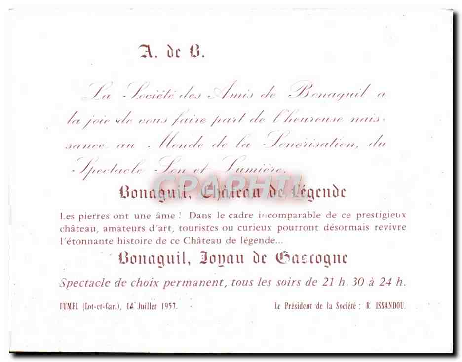 Carton d'invitation Bonaguil Chateau — Rückseite