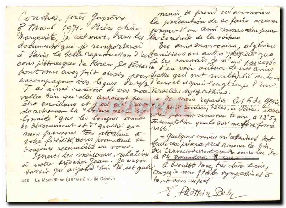 CPM Le Mont Blanc Vu De Geneve — Rückseite