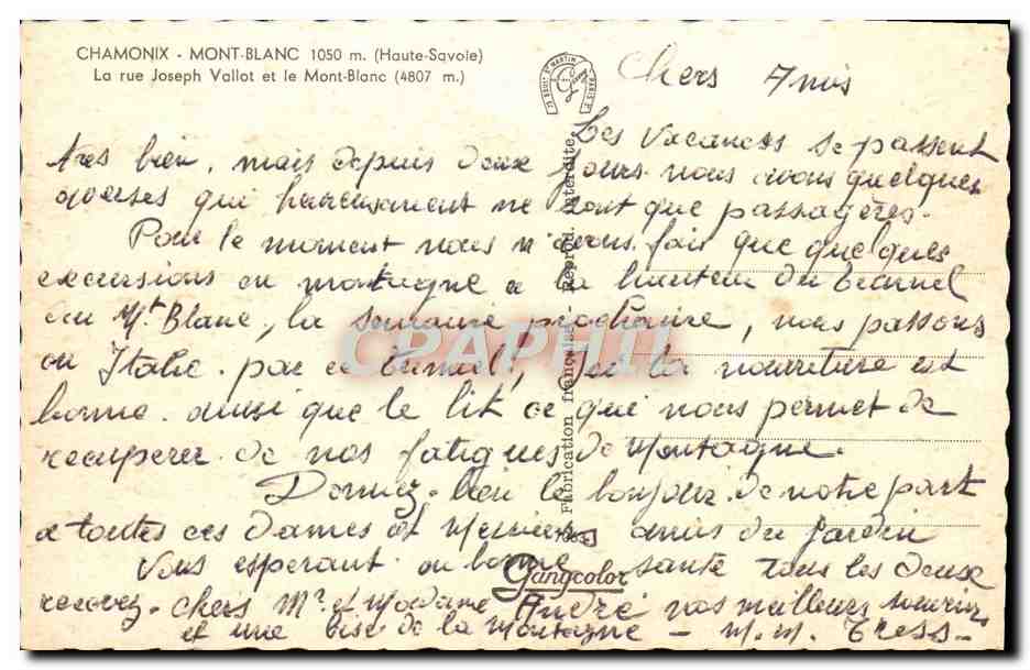 CPM Chamonix Mont Blanc La Rue Joseph Vallot Et Le Mont Blanc — Verso