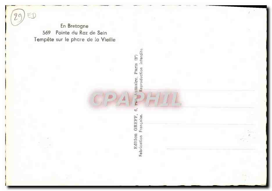 Pointe du Raz de Sein — Tempête sur le phare de la Vieille — Édition GREFF, Paris — Reverso