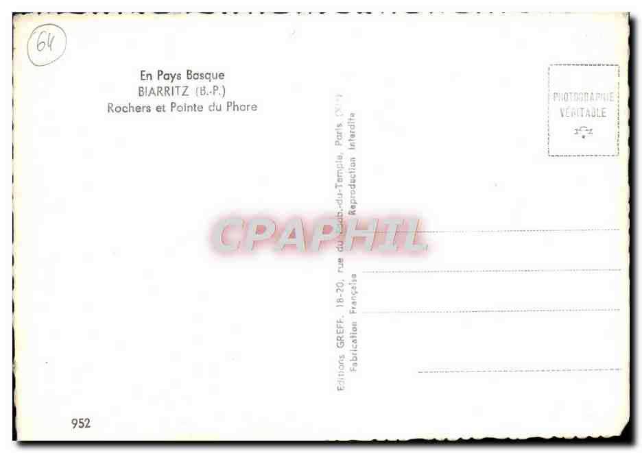 Biarritz — Rochers et Pointe du Phare — Éditions GREFF — Verso