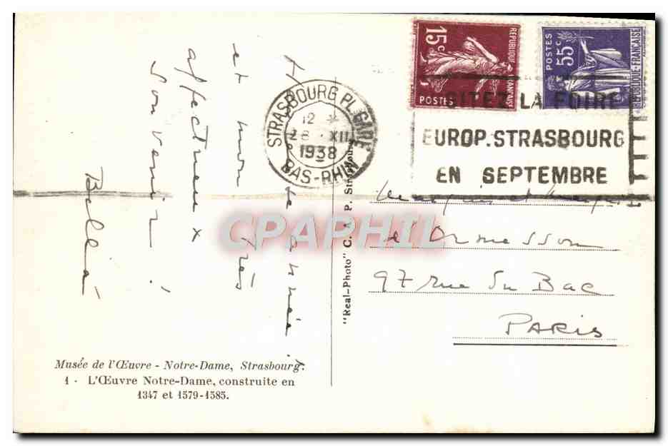 Musée de l'Œuvre Notre-Dame — Strasbourg — Éditeur C.A.A. — Verso